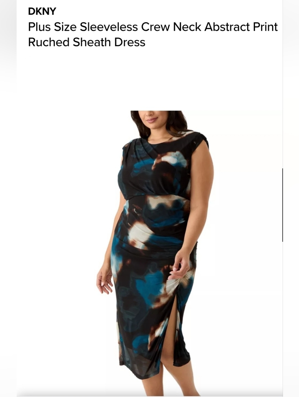 DKNY Plus Size Abstract Print Midi Dress in Black and Blue